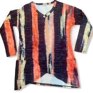 Boutique Tie Dye Striped V-Neck Tunic sz S